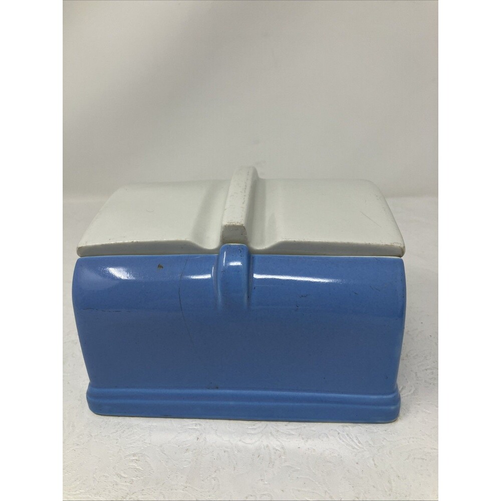 Vtg Refrigerator Butter Dish Blue White Lid COLDSPOT 1930's Hall China Company